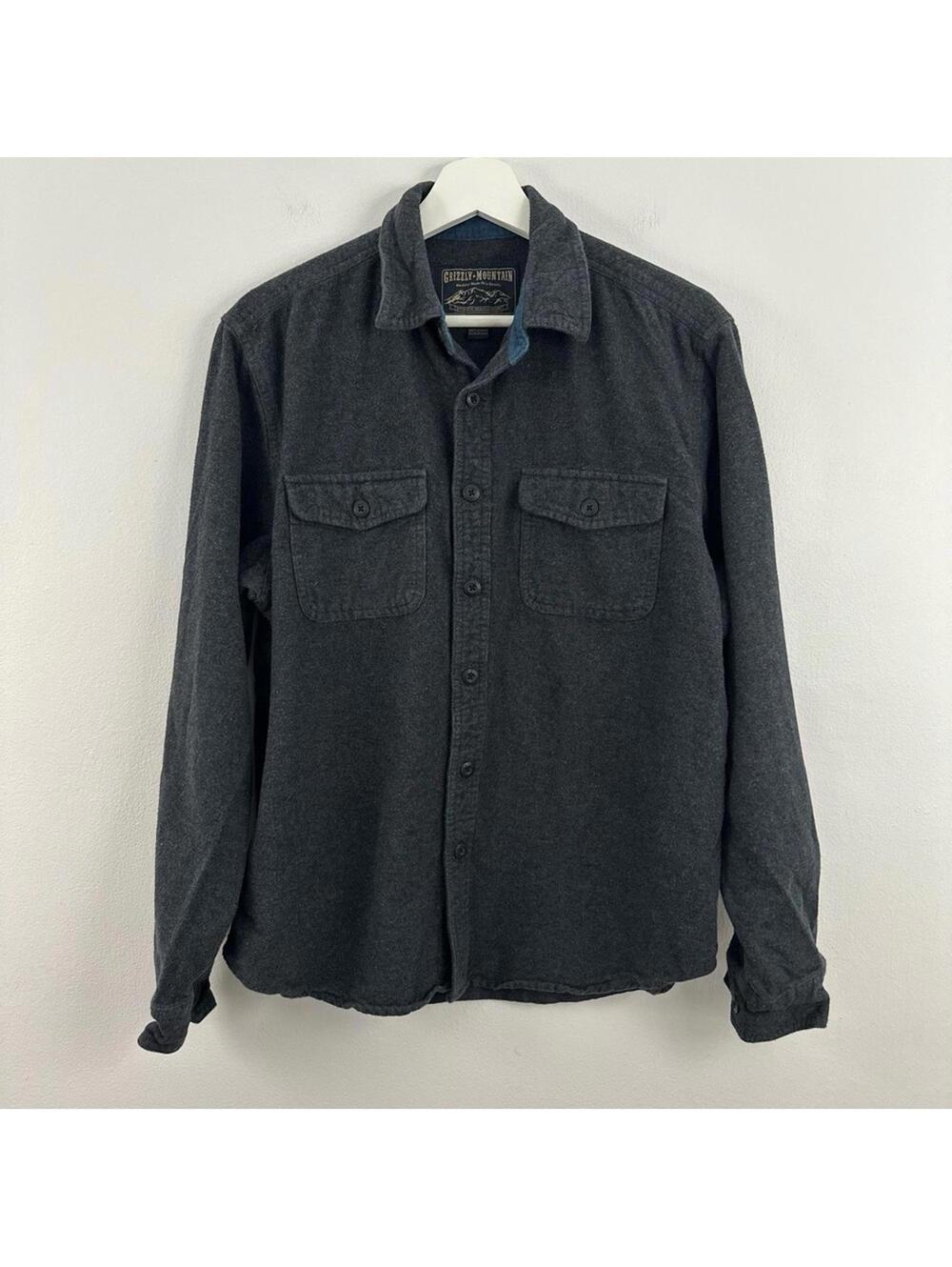 GRIZZLY MOUNTAIN MEN'S LONG SLEEVE FLANNEL GRAY SHIRT SIZE M